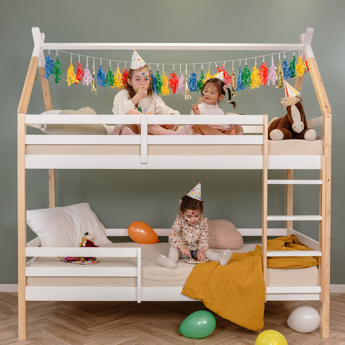 Lit enfant superposé Cabane en bois 90x190cm - Hypnia