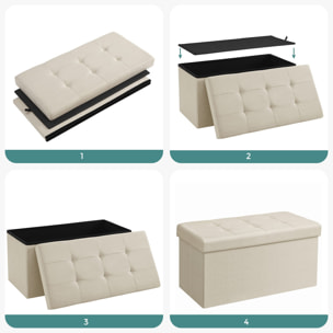Panca Contenitore Pieghevole in Tessuto Effetto Lino Beige