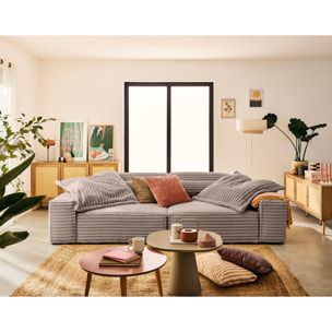 Richie - canapé droit 3 places avec double méridienne - assise profonde - en fausse fourrure côtelée - Taupe