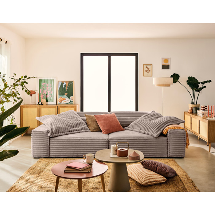 Richie - canapé droit 3 places avec double méridienne - assise profonde - en fausse fourrure côtelée - Taupe