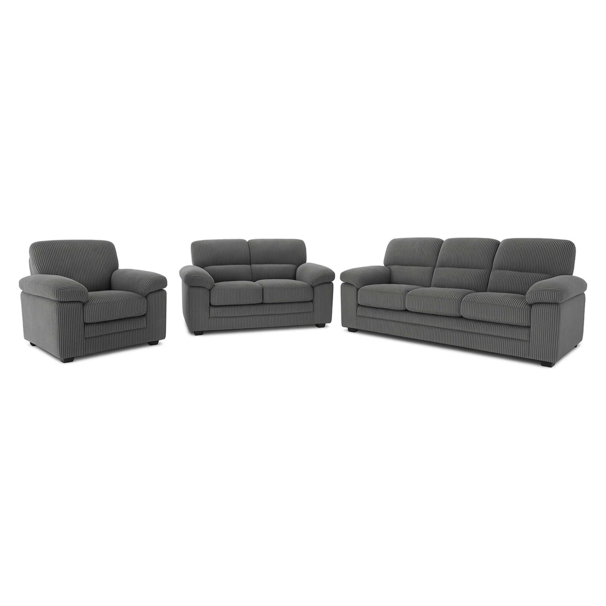 MATHEW Ensemble canapé 3 places + 2 places + fauteuil en velours côtelé gris foncé