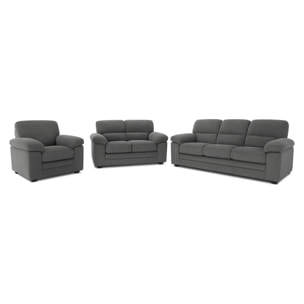 MATHEW Ensemble canapé 3 places + 2 places + fauteuil en velours côtelé gris foncé