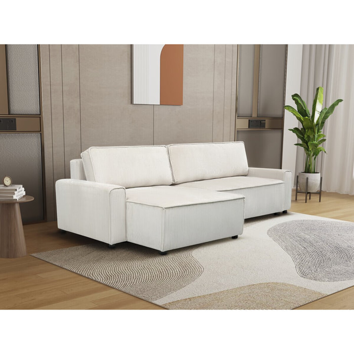 Canapé d'angle convertible et reversible en velours côtelé "Montaigne" - 3 places  - Beige