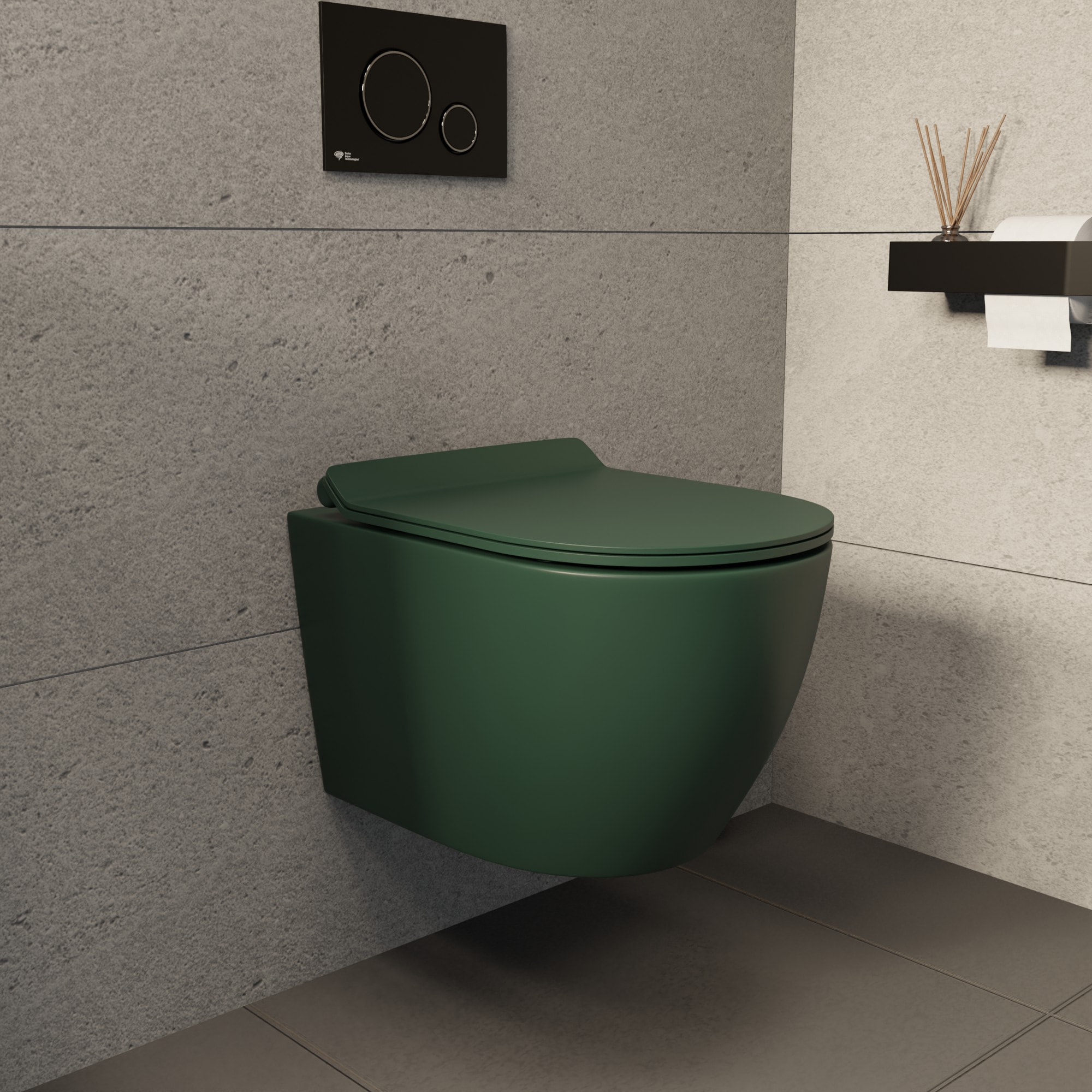 PixL WC suspendu en céramique Tornado Quiet Flush, fixations invisibles + abattant Soft-Close, Vert mat (CEPX010RTORPGEM)