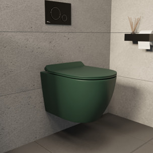 PixL WC suspendu en céramique Tornado Quiet Flush, fixations invisibles + abattant Soft-Close, Vert mat (CEPX010RTORPGEM)