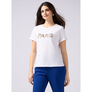 Oltre - Camiseta de punto jersey con aplicación de joya - Blanco
