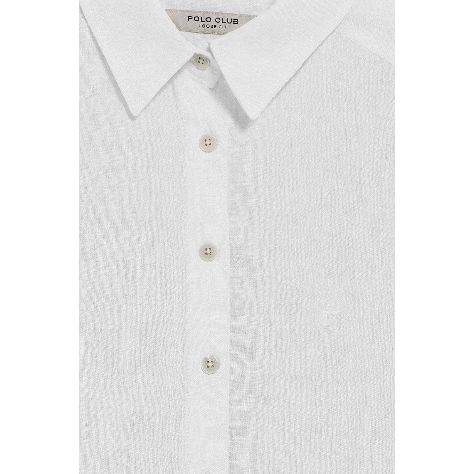 Camisa blanca garment dye de lino con monograma bordado