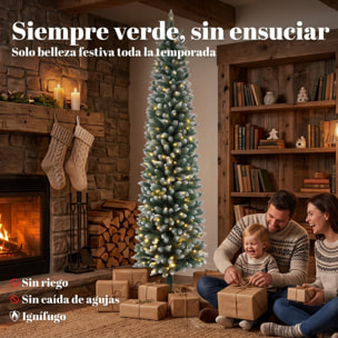 Árbol de Navidad Estrecho con 170 Luces LED Bicolor, 180 cm, Árbol de Navidad de Abeto Nevado, 351 Ramas Ignífugas, 11 Modos, Mando a Distancia, Estructura de Acero, Verde y Blanco