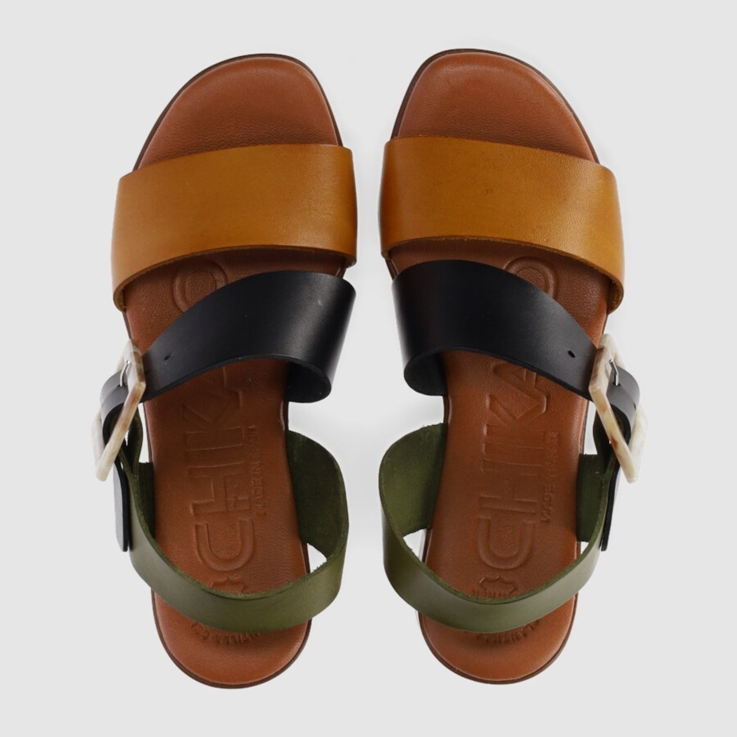 Sandalias de Piel - Multi-Kaki - Tacón: 5 cm