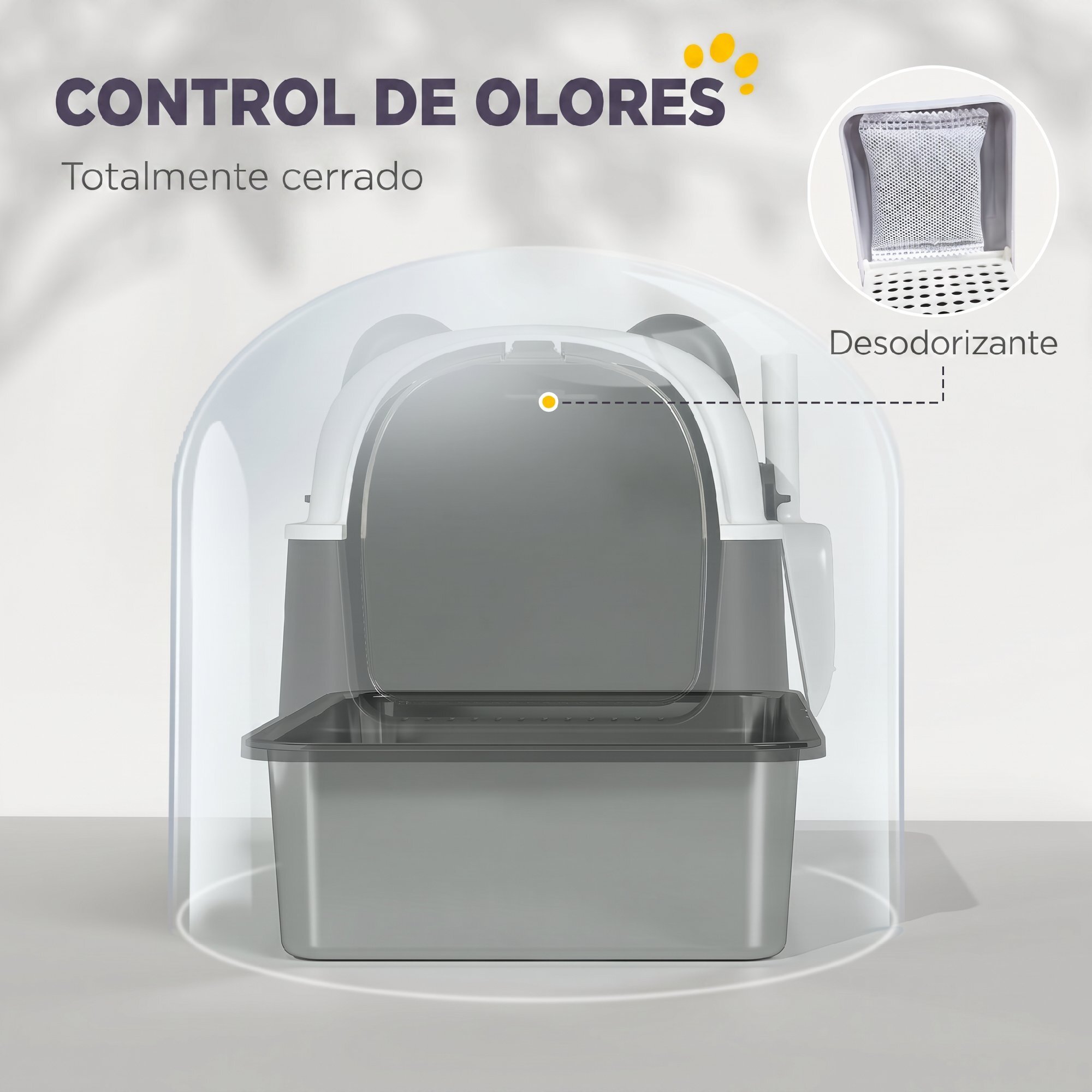 Arenero para Gatos Cubierto XL de Acero Inoxidable, Caja de Arena para Gatos Grandes con Tapa Abatible, Pala, Bolsa Desodorante, Diseño de Panda, Fácil de Limpiar, Antifugas, Sin Olor, Negro