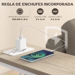 Juego de 2 Mesas Auxiliares con Enchufe, Mesitas Auxiliares Estrechas con Toma AC, Puerto USB, Puerto USB-C, 2 Cajones de Tela, Estante Abierto, para Salón, Dormitorio, Natural