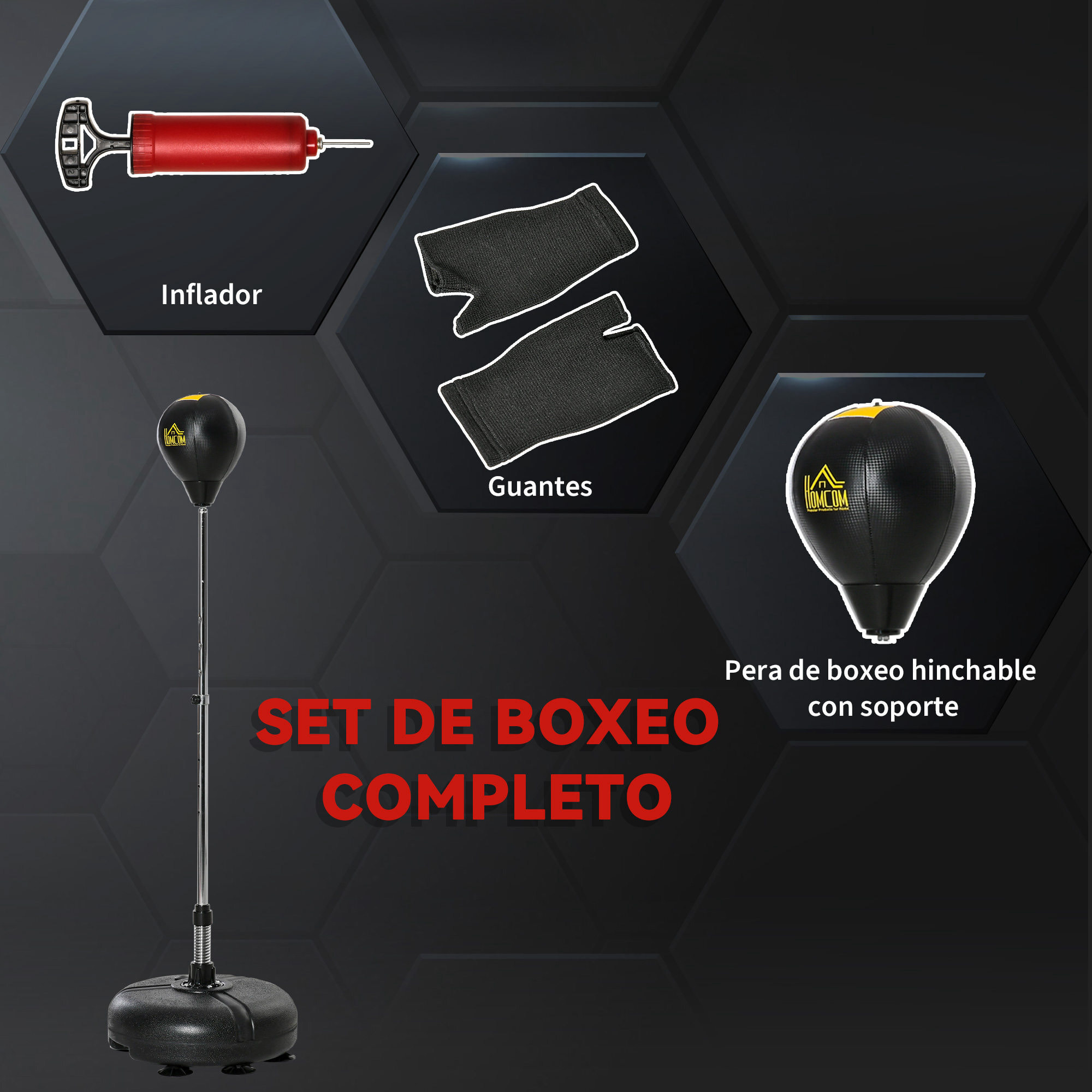 Saco de Boxeo de Pie con Altura Ajustable en 4 Niveles, Saco de Boxeo con Base Rellenable, Guantes e Inflador, para Adultos y Adolescentes, Ø45x133-151 cm, Negro