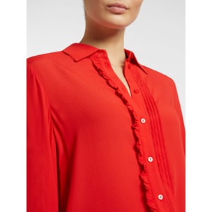 Elena Mirò - Camisa con borde fruncido - Rojo