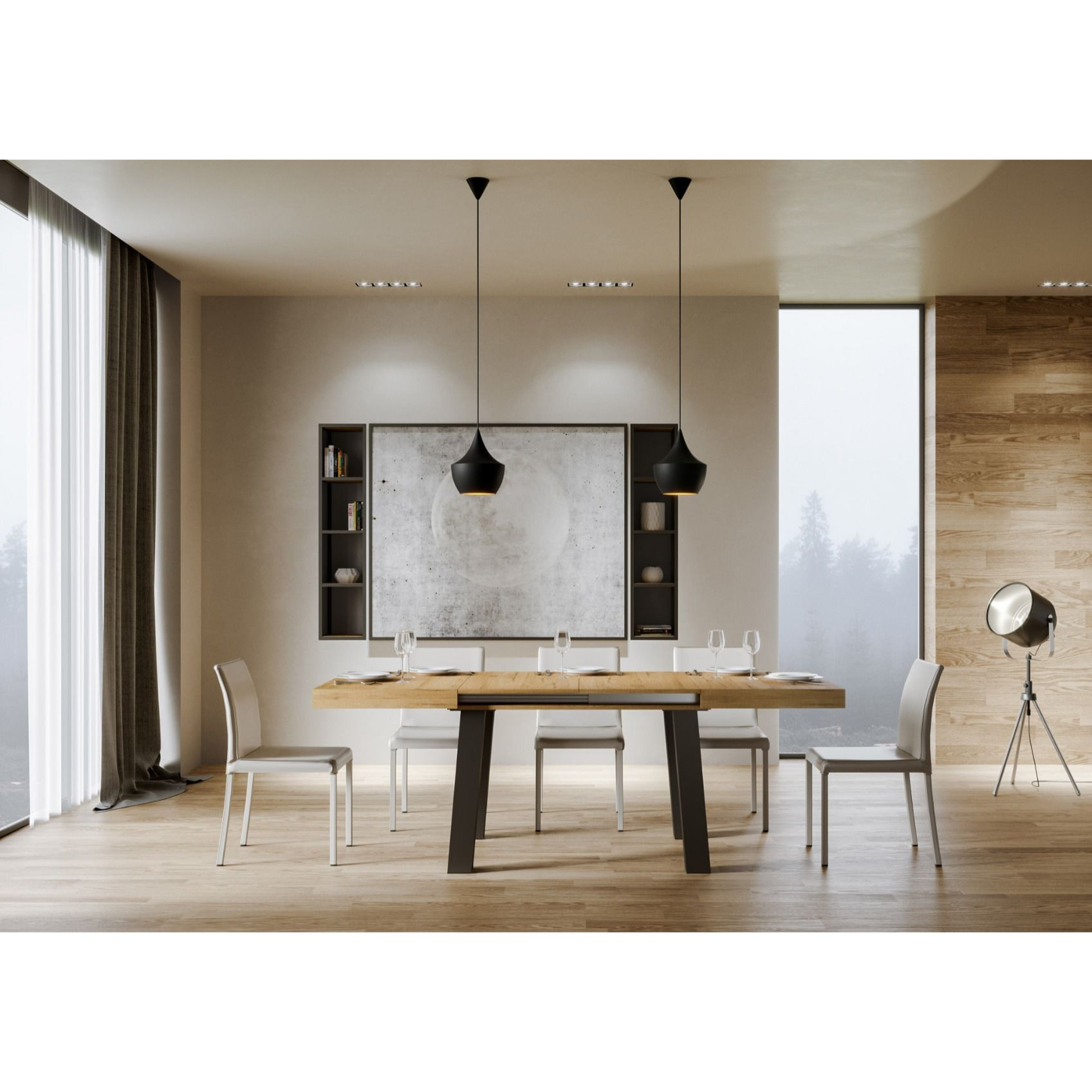 Mesa extensible 90x200/460 cm Bridge Roble Natural estructura Antracita