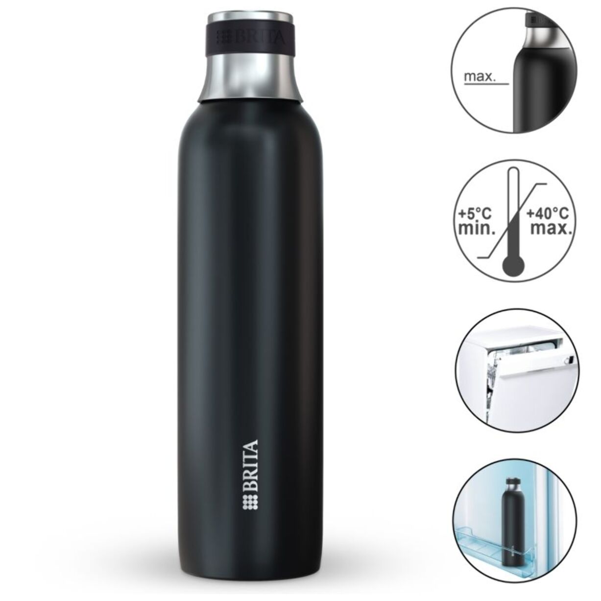 Bouteille BRITA isotherme noire sodaTRIO 0.65L