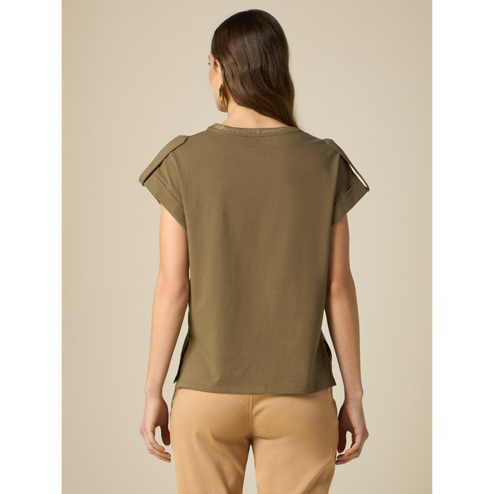 Oltre - T-shirt con mostrine - Verde