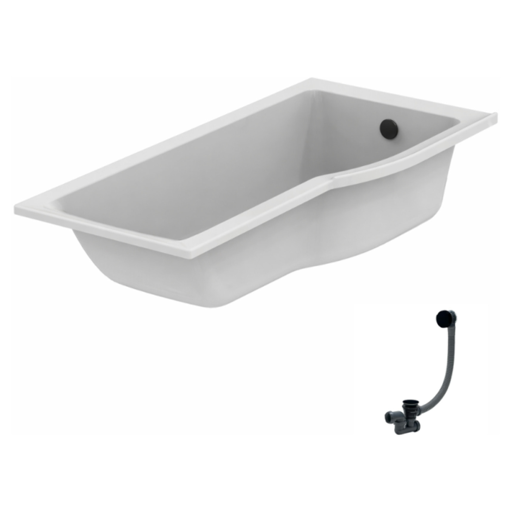 Baignoire bain douche 170 x 80 cm droite Connect Air + vidage Noir mat