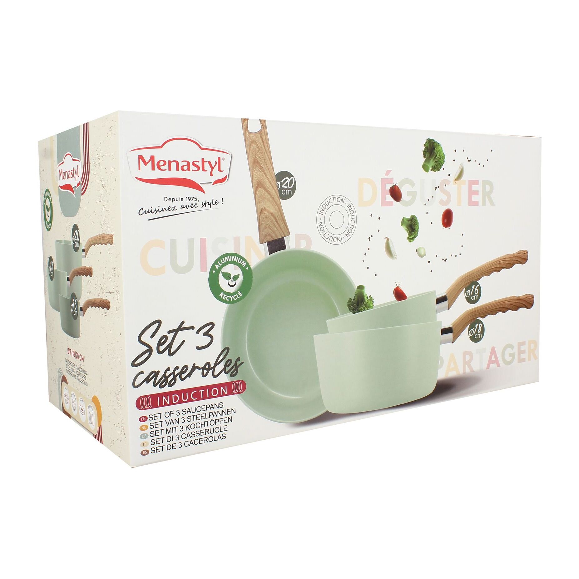 Lot de 3 casseroles revêtement céramique céladon - tous feux CELADON