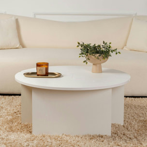 Table basse ronde blanche effet bois - design puzzle MARFA