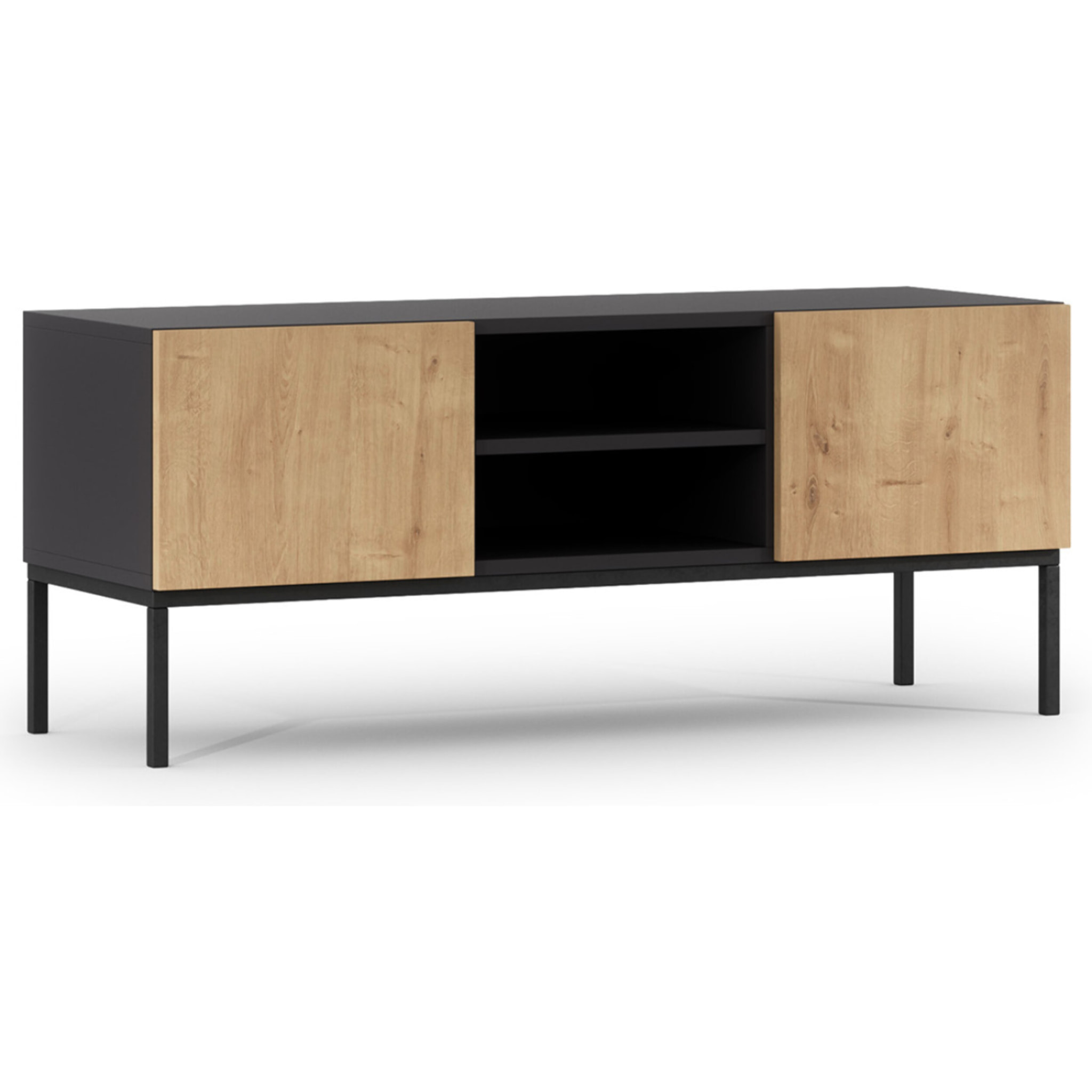 Felicia - meuble tv - effet bois et noir - 2 portes et 2 niches - 120 cm - Bois / Noir