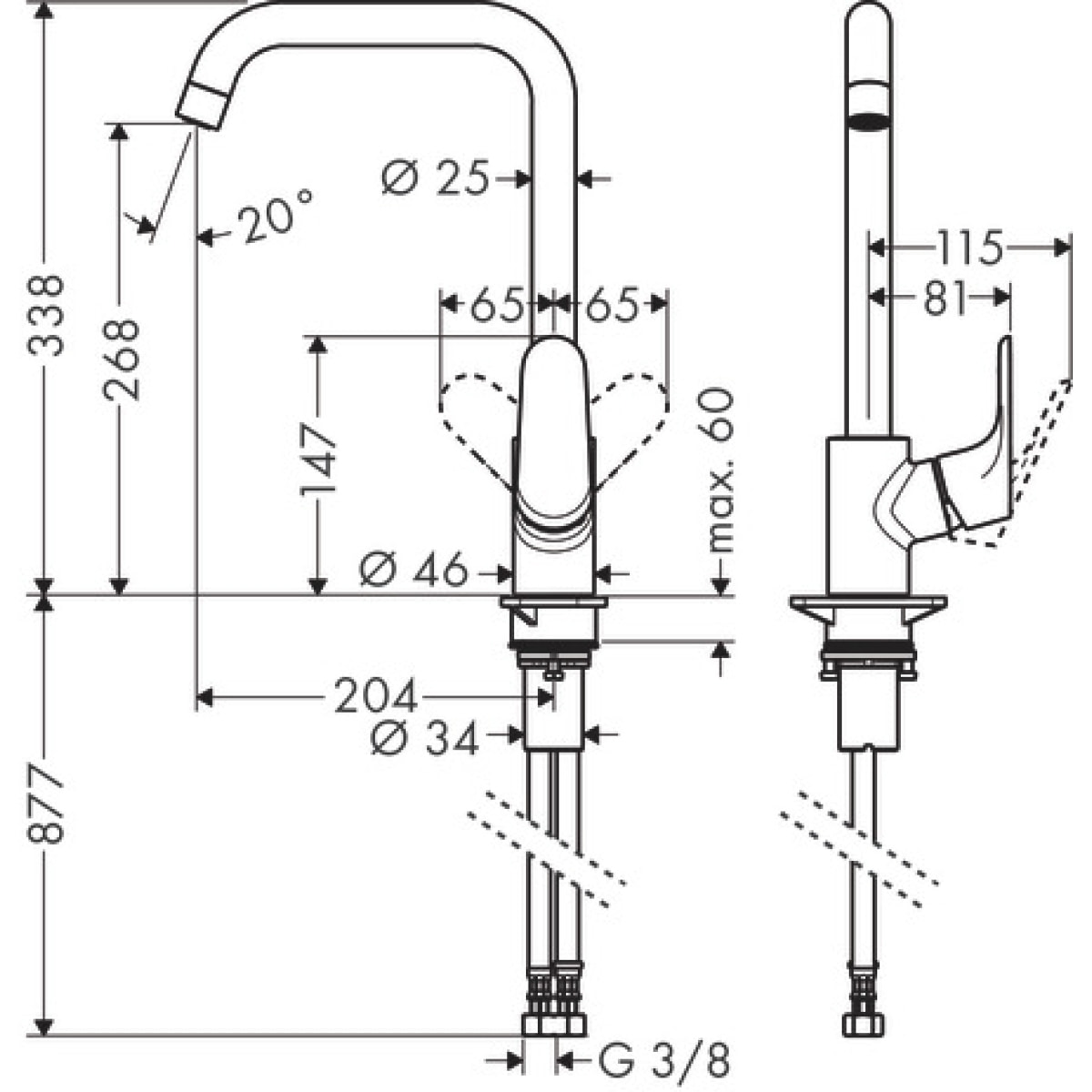 Mitigeur de cuisine HANSGROHE Focus M41 , 1 jet chromé - 31820000