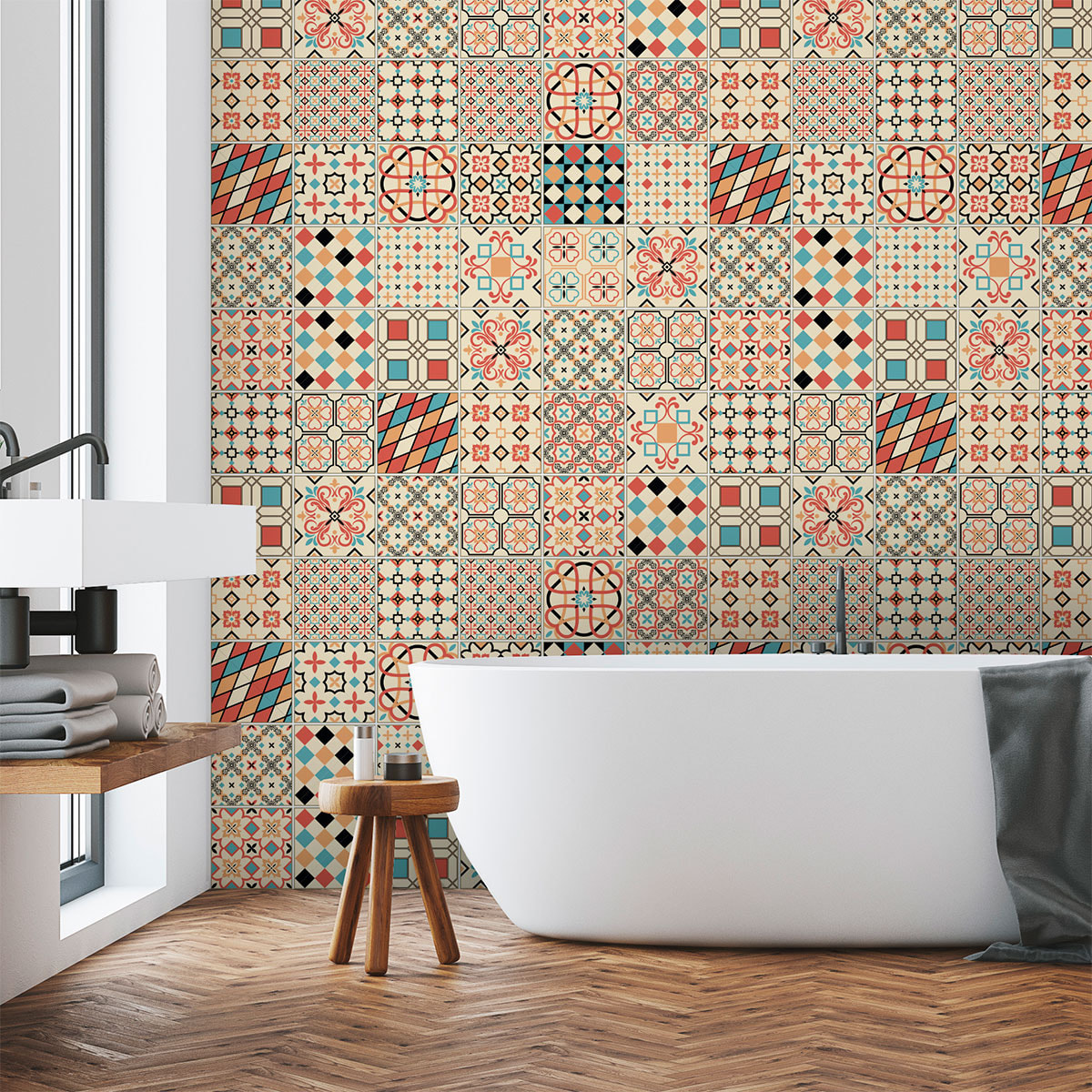 Stickers muraux - Sticker Mural Carrelage adhésif Cuisine Salle de Bain - 60 STICKERS CARRELAGES AZULEJOS ARIANITO