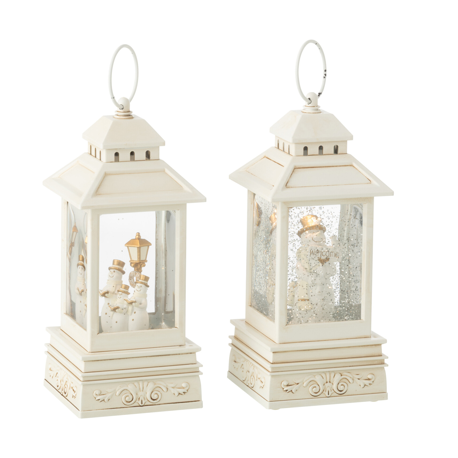 J-Line boule de neige Lanterne Bonhomme De Neige - plastique - blanc - 2 pcs