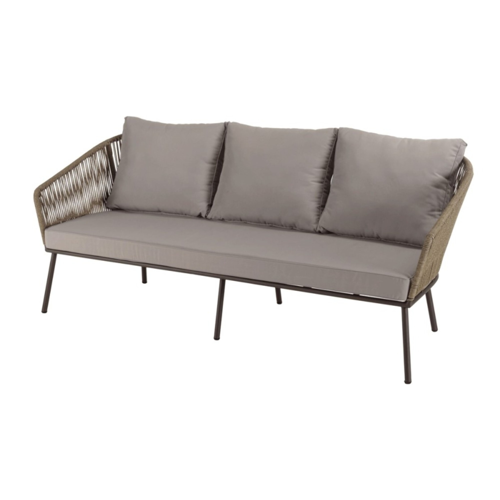 VICK - Salon de jardin 5 places acier, cordage synth. taupe, acacia huilé