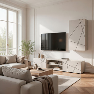 Parete Attrezzata Mobile Porta TV Colonna Ante Push Open Vani Aperti Soggiorno Design Geometrico Moderno 180 x 45 x 180 Cm Cashmere Con Effetto Righe