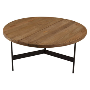 DANDY - Table basse ronde 70x70cm bois pin recyclé et pieds métal noir