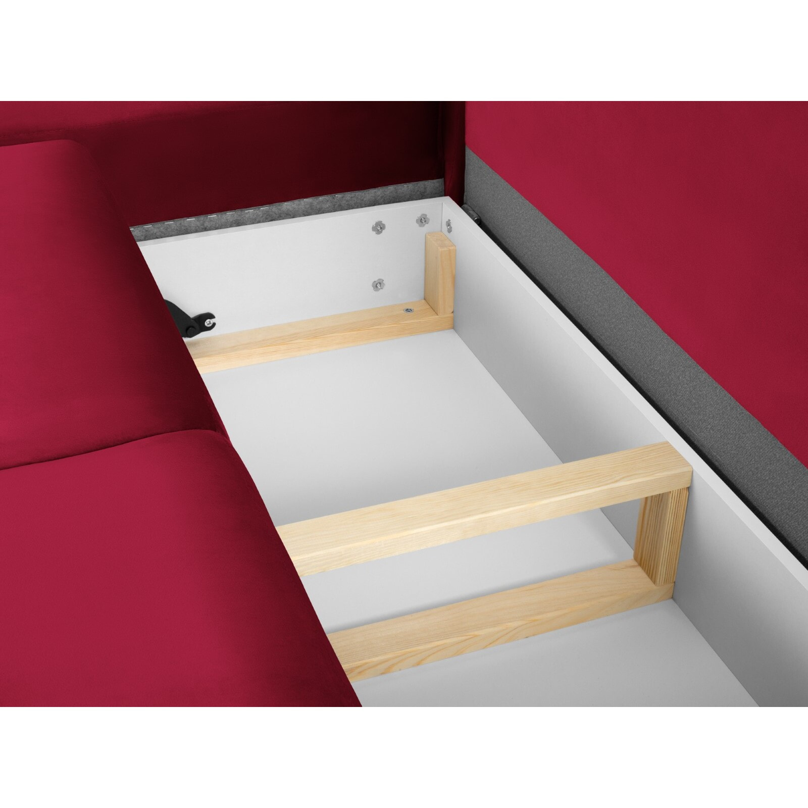 Canapé d'angle gauche convertible avec coffre de rangement "Kyoto" 5 places en velours rouge