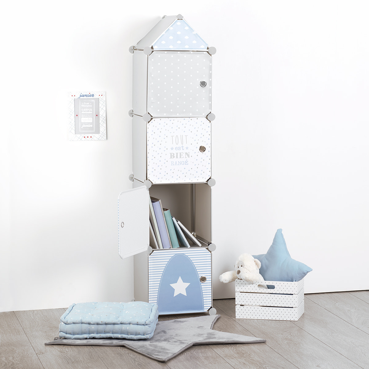 Casiers de rangement enfant "Colonne" gris 34x139cm