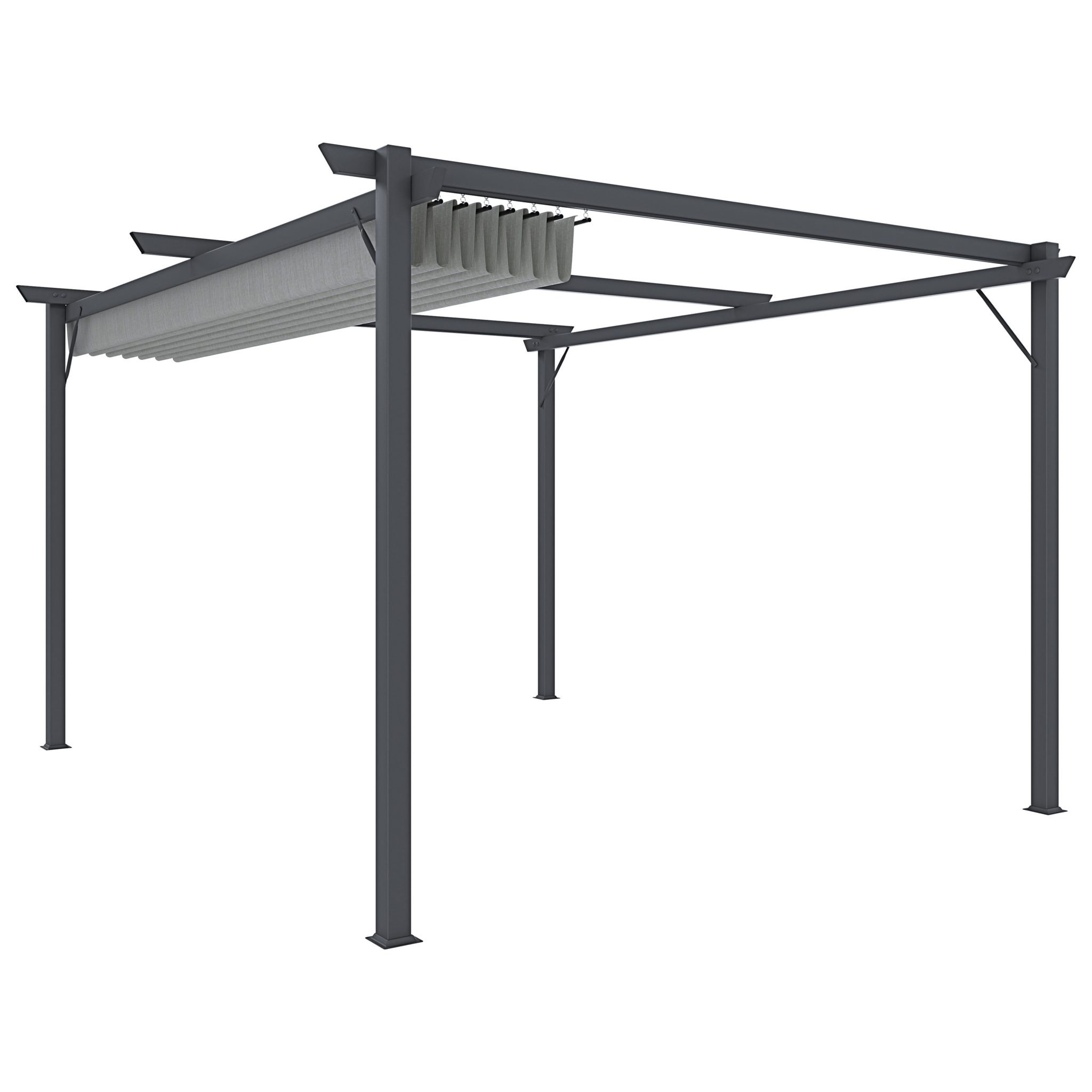 Gazebo Pergola 3x3 M Pergolato Con Telo Grigio Impermeabile Retrattile Richiudibile Struttura In Acciaio Per Giardino Terrazzo Piscina Esterno Fiere