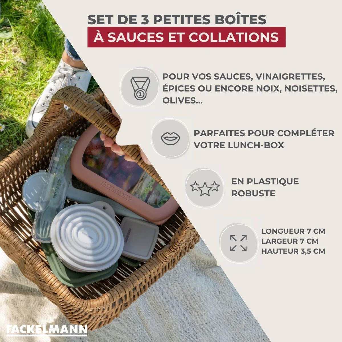 Lot Lunchbox Terracotta & Bleue 1L avec Set de 3 boîtes à sauce Fackelmann Storage