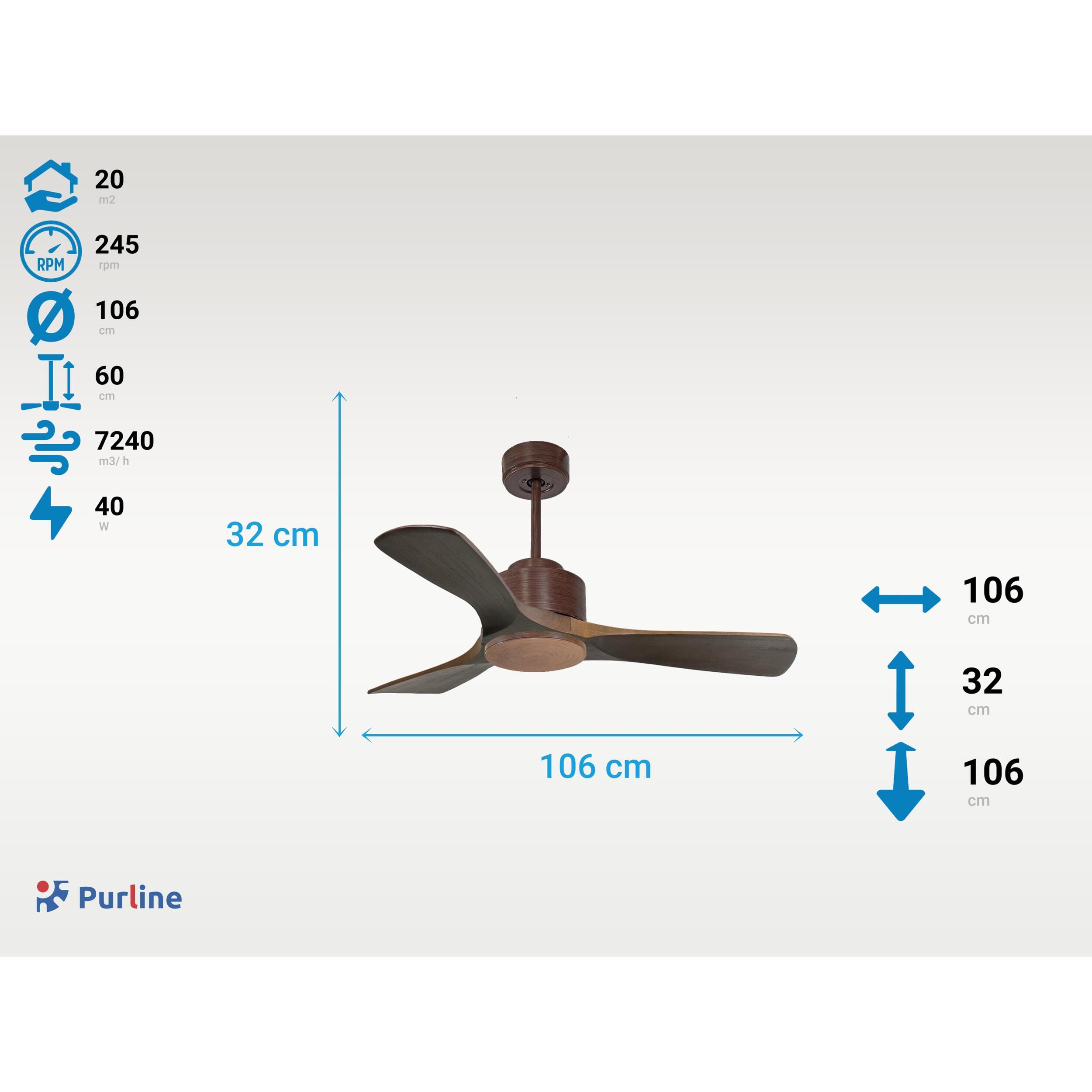 Ventilateur de plafond ø106 cm avec Wifi Réversible Hypersilence 40   W Marron