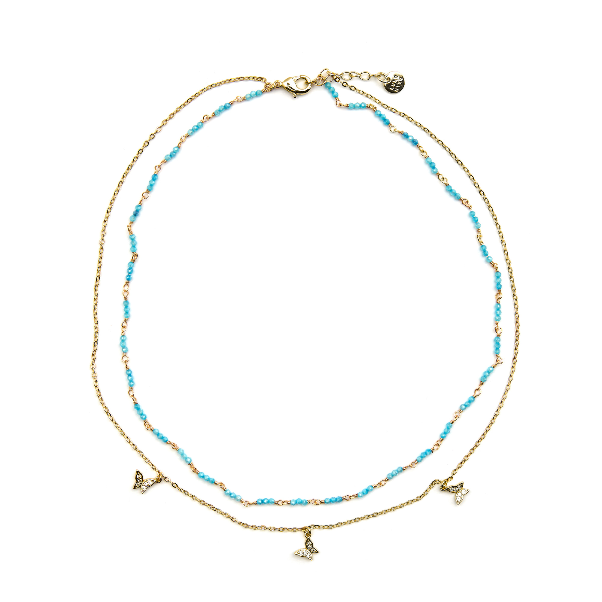 Collar con Cristal Azul acabado oro 18k