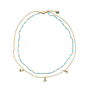 Collar con Cristal Azul acabado oro 18k