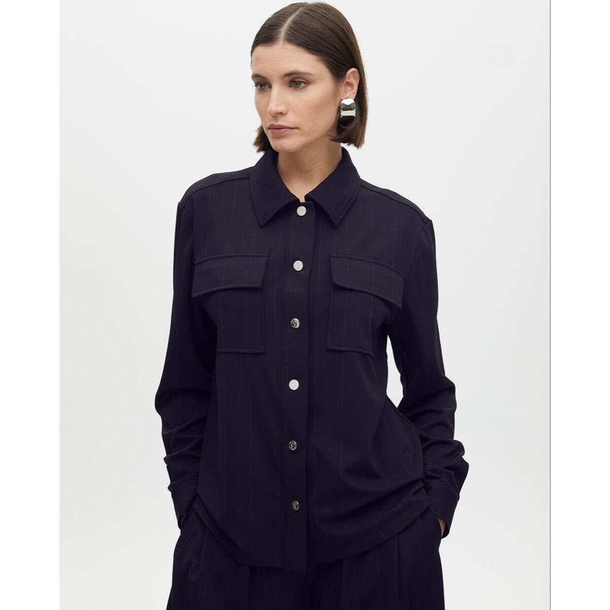 Camicia a Righe Lamé con Tasche