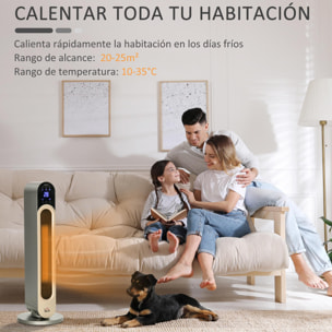 HOMCOM Calefactor Cerámico de Torre 1100/2200W Calentador Vertical con Mando a Distancia Pantalla LED Temporizador de 12H Termostato 3 Modos y Oscilación para 20-25 m² Ø25x73,5 cm Plata