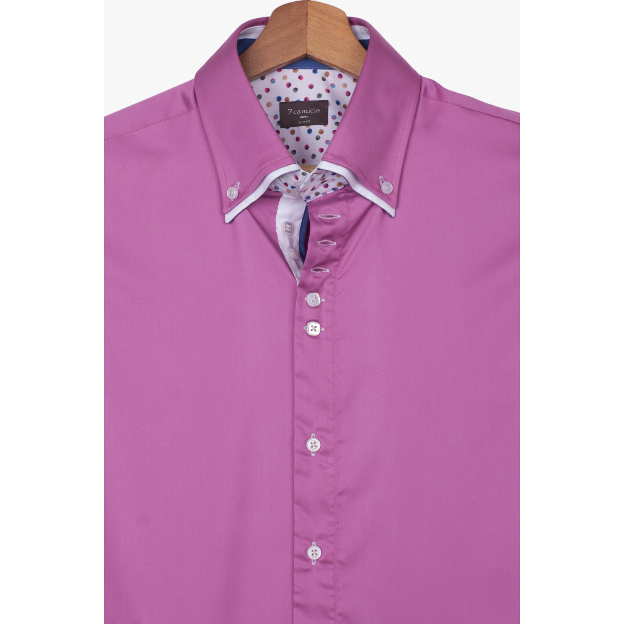 Camicia Uomo 2 Bottoni Button Down 7bottoni Doppio Coll Satin Unito Orchidea