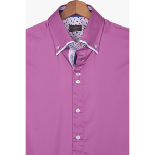 Camicia Uomo 2 Bottoni Button Down 7bottoni Doppio Coll Satin Unito Orchidea