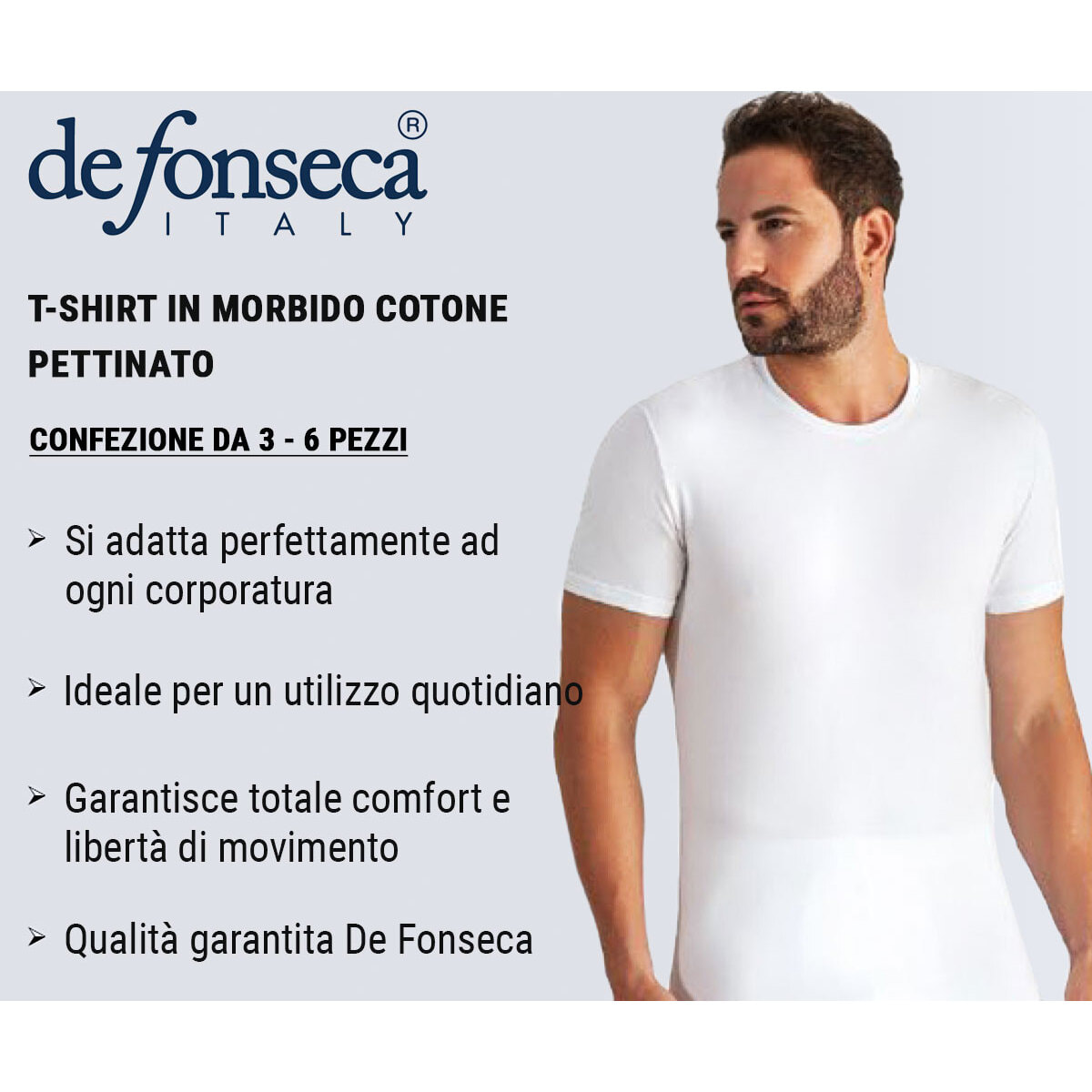 6 T-Shirt Uomo De Fonseca 100% Cotone Pettinato Art. DG30 Girocollo