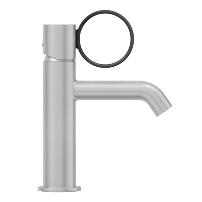 Mitigeur lavabo bas Vivienne chromé brossé avec bague noire mate