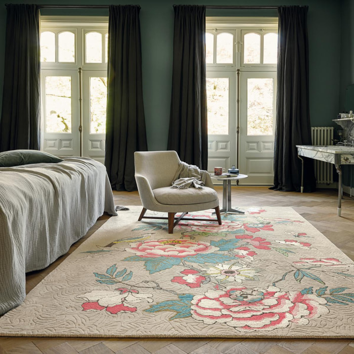 Tapis salon et chambre fait à la main en laine motif floral YOCI