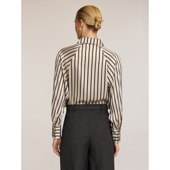 Motivi - Camicia a righe con maniche over - Grigio