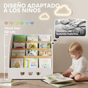 Estantería Infantil para Juguetes con Compartimento Oculto Organizador de Juguetes de 4 Niveles con Ruedas para Habitación Infantil Sala de Juegos Guardería Blanco y Natural