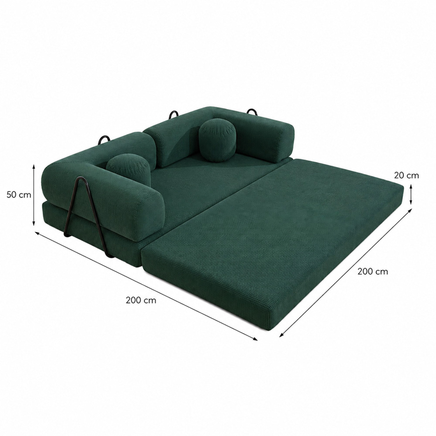 Canapé compressé convertible modulable 3 places en velours côtelé vert DEAN