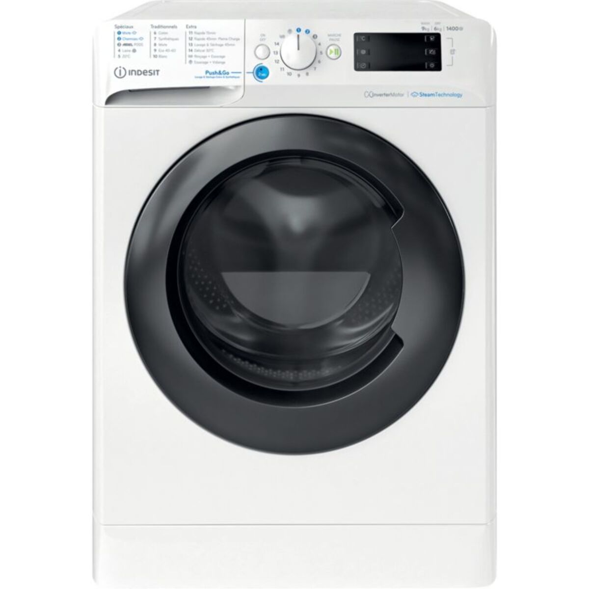Lave linge séchant hublot INDESIT BDE96435WKVFR - 9/6 kg - 1400 tr/min - Classe D - Moteur induction