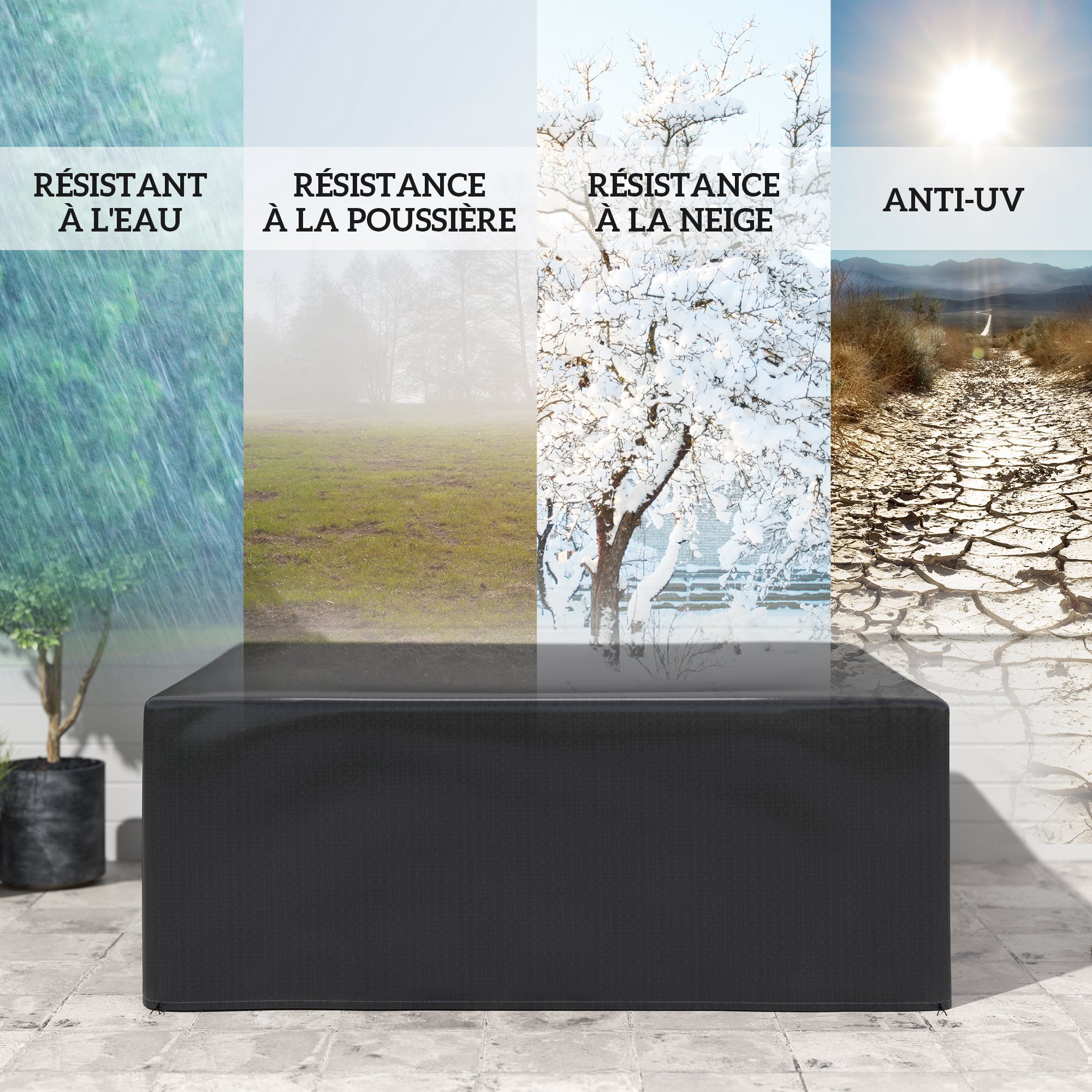 Housse de protection mobilier de jardin bâche étanche anti-UV PE haute densité noir