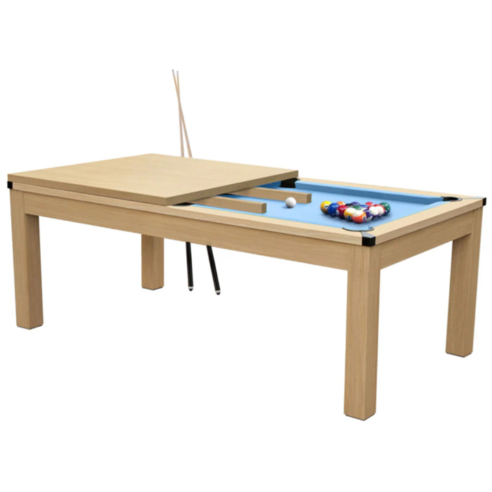 Table de billard convertible bois clair tapis bleu clair - Eddie